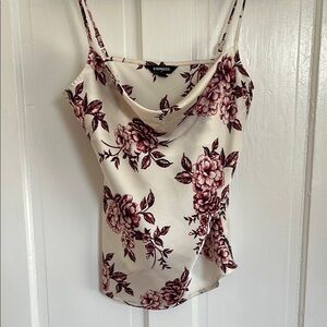 Express Floral Print Cowl Neck Top - Cream and Pink